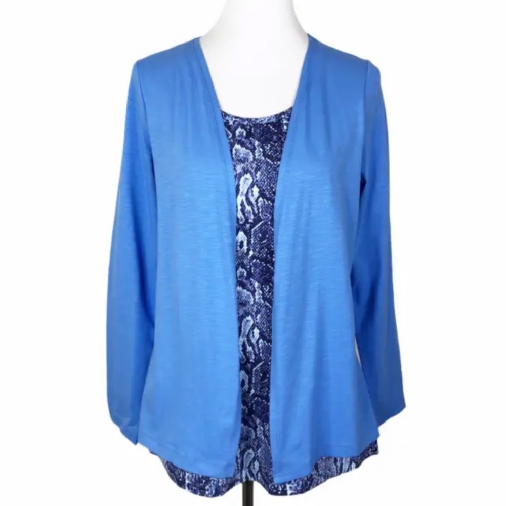 New D&Co Top 2-Fer Look Blue w/ Snakeskin Print Sz. XS